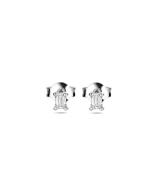 0.30 karaat solitaire oorbellen met emerald geslepen diamanten in witgoud