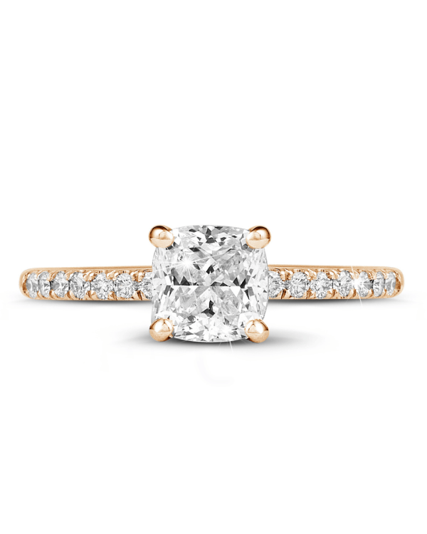 2.00 karaat solitaire ring met een cushion diamant in geel goud met zijdiamanten