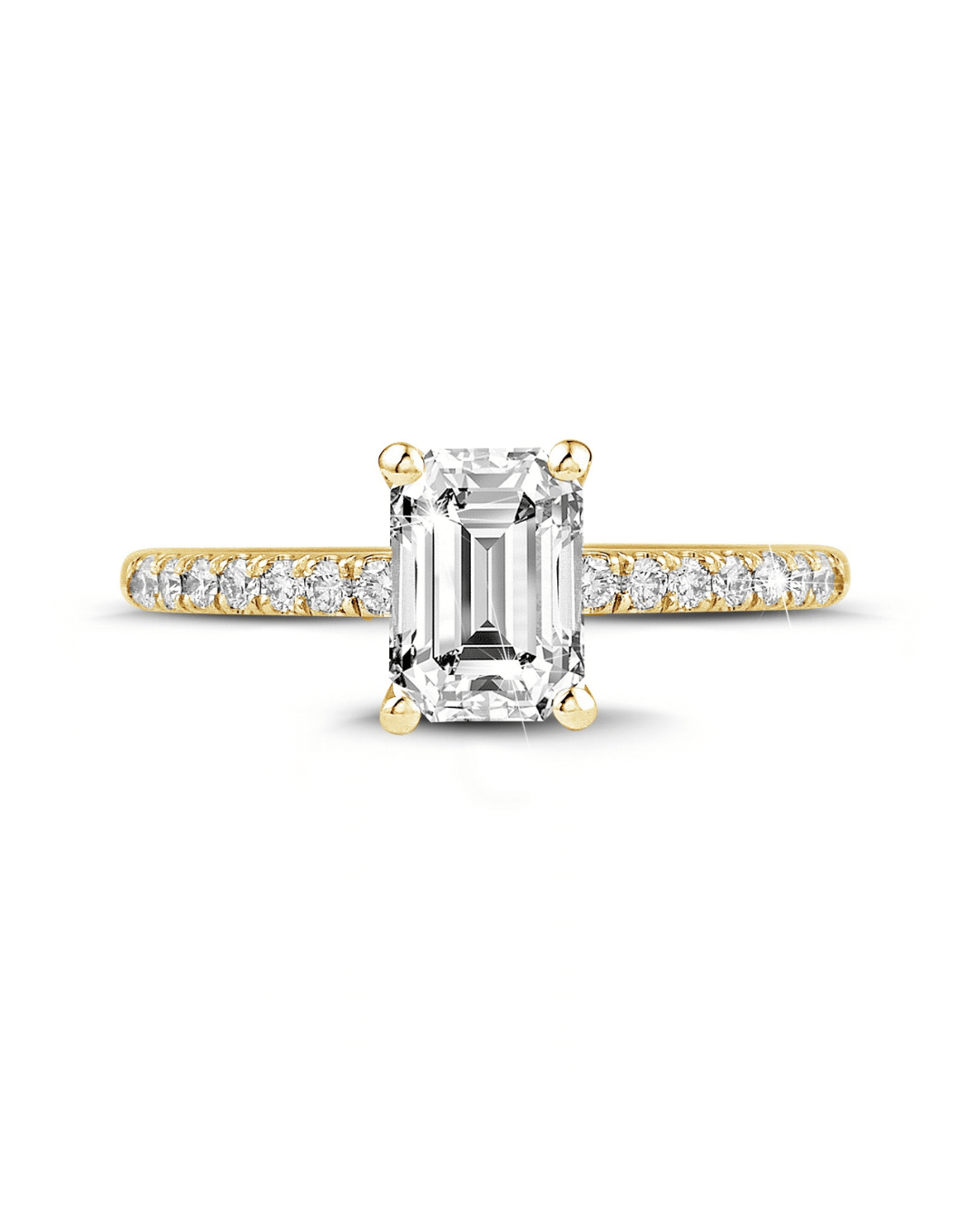 1.00 karaat solitaire ring met een emerald cut diamant in wit goud met zijdiamanten