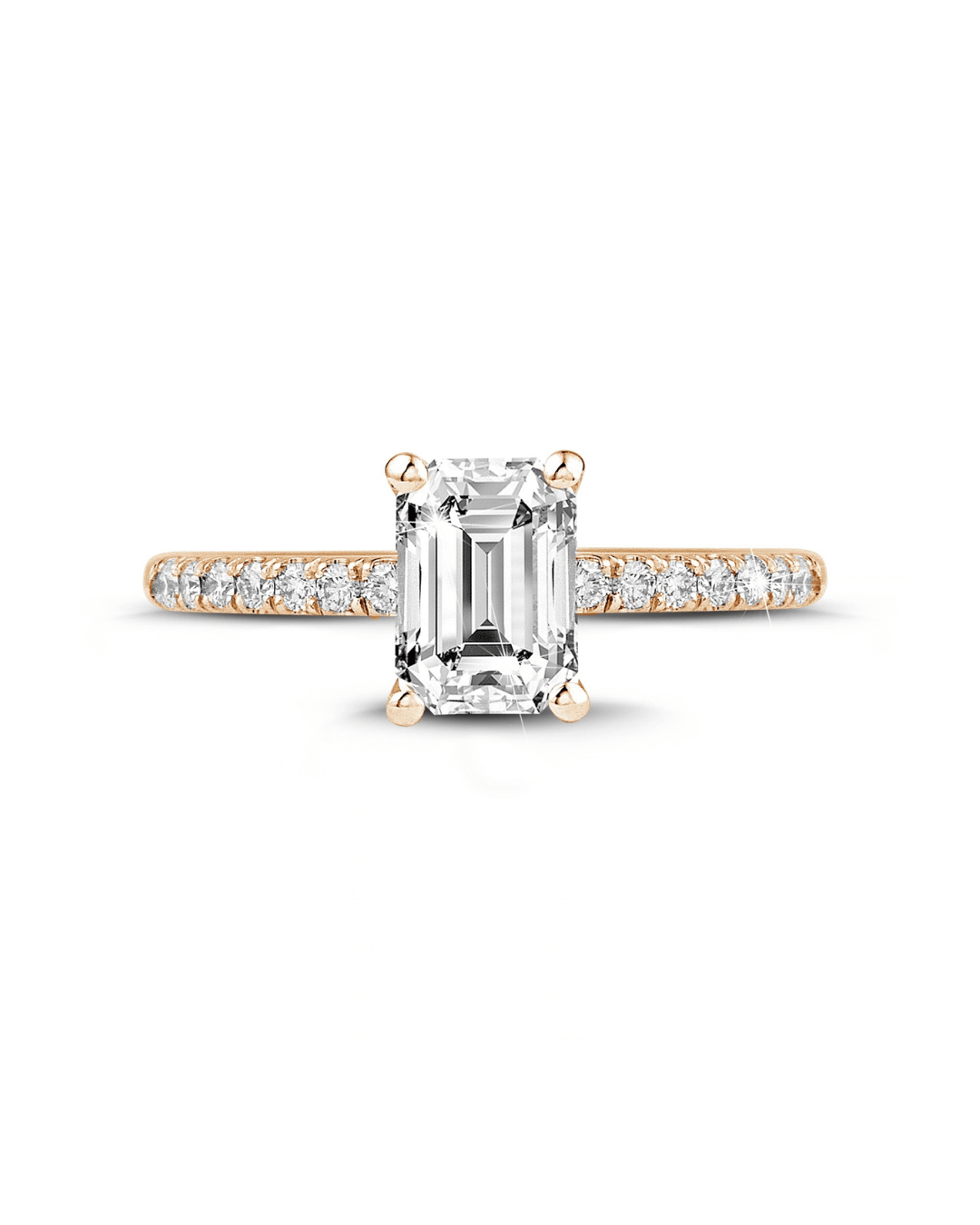 1.00 karaat solitaire ring met een emerald cut diamant in wit goud met zijdiamanten