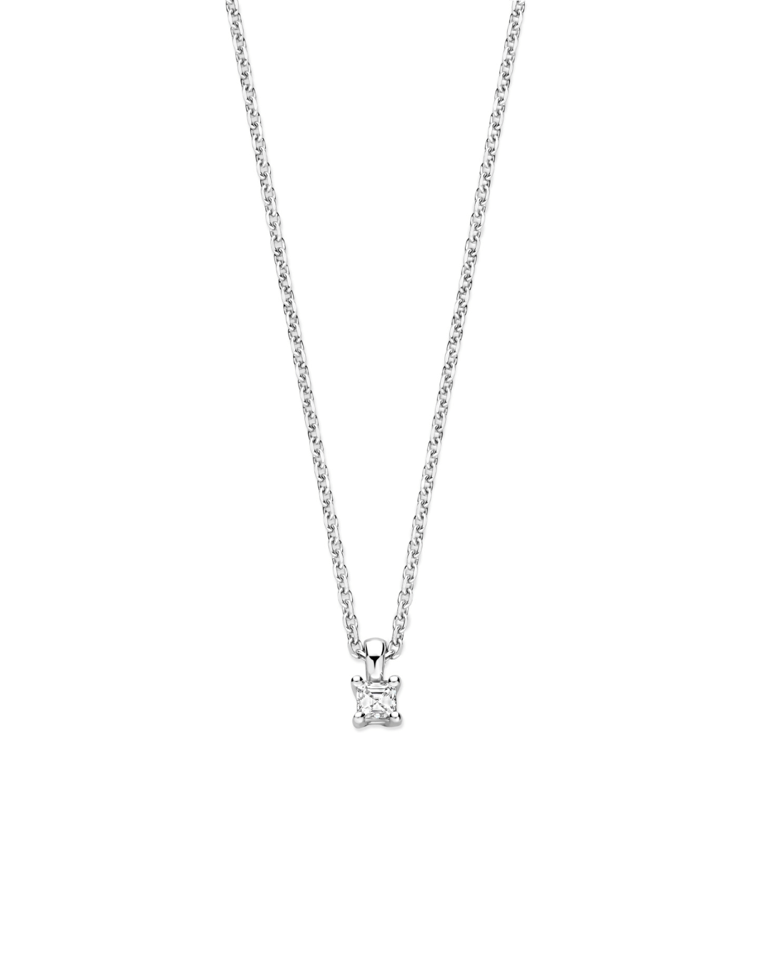 0.15 karaat solitaire hanger met een asscher geslepen diamant in witgoud