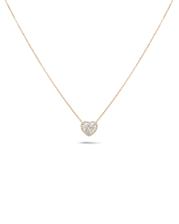 0.65 karaat hartvormige halsketting in rood goud met ronde diamanten