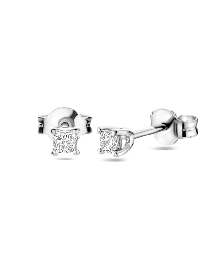 0.30 karaat solitaire oorbellen met cushion cut diamanten in witgoud