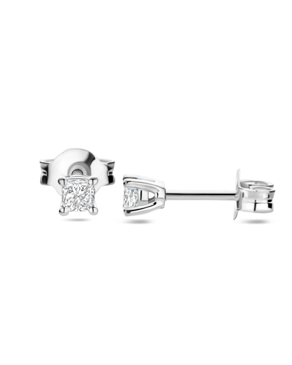 0.30 karaat solitaire oorbellen met cushion cut diamanten in witgoud