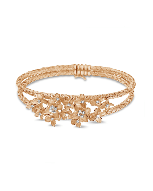 Exclusieve BAUNAT stock verkoop (geen 30 dagen retourrecht) - 0.55 karaat diamanten design bloemen slavenarmband in rood goud