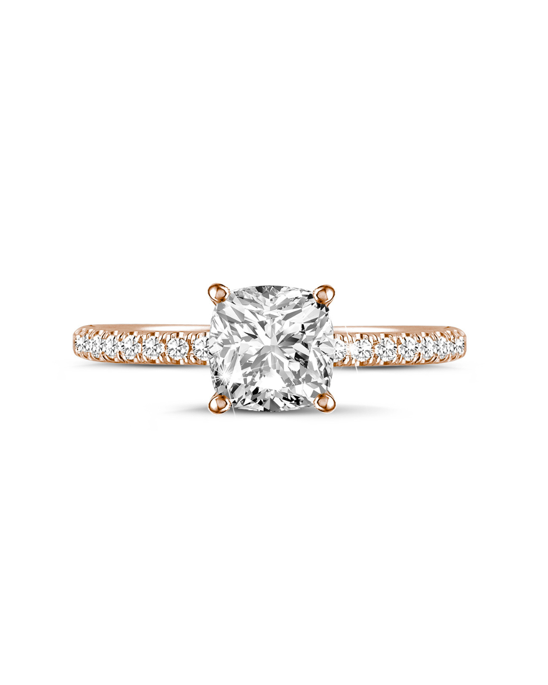 1.00 carat solitaire ring with a cushion diamond and hidden halo in red gold