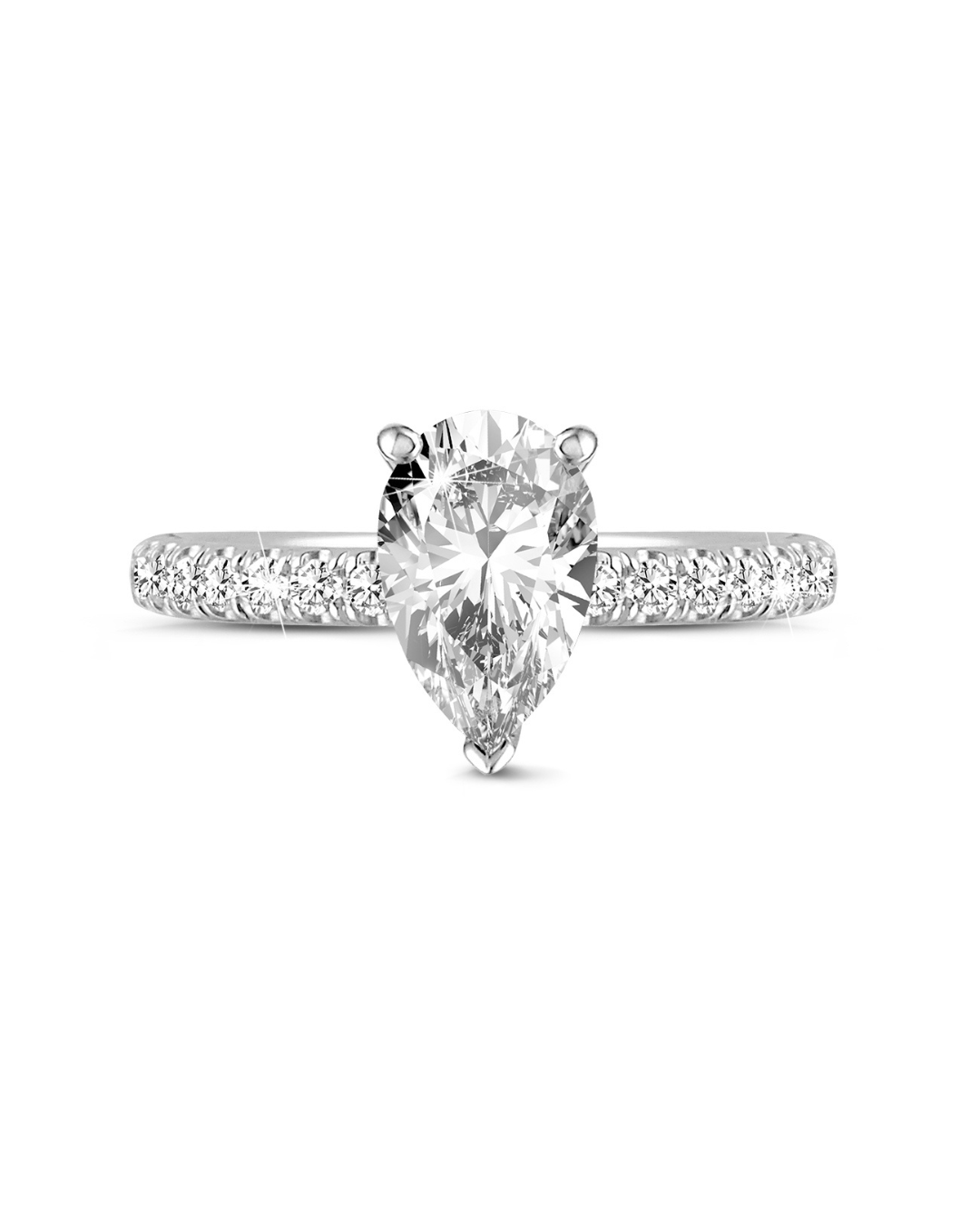 1.00Ct solitaire ring in white gold with pear diamond