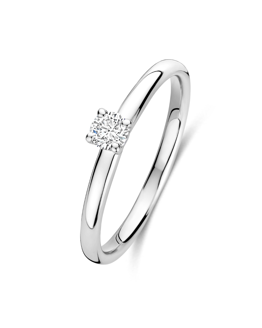 0.15 carat solitaire ring with a round cut diamond in white gold