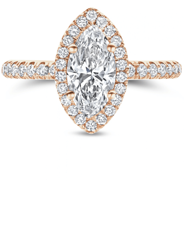 1.00Ct halo ring in rood goud met marquise diamant