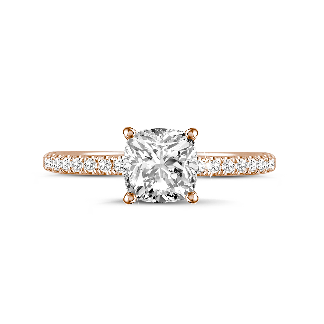 1.00 karaat solitaire ring met een princess diamant en hidden halo in rood goud