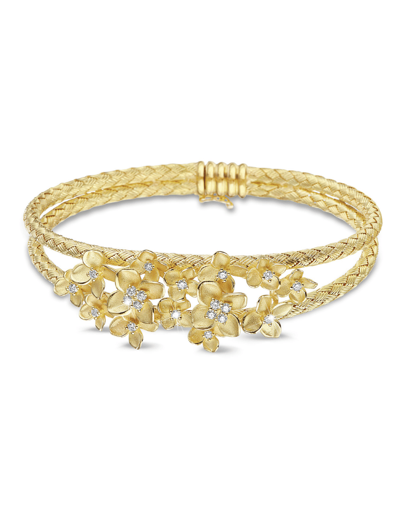 0.55 karaat diamanten design bloemen slavenarmband in geel goud