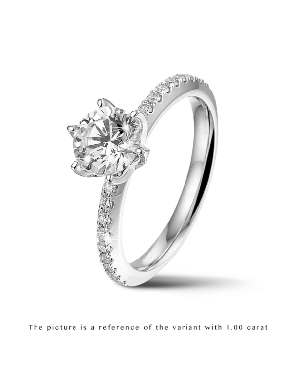 1.00 karaat solitaire ring in wit goud met zijdiamanten