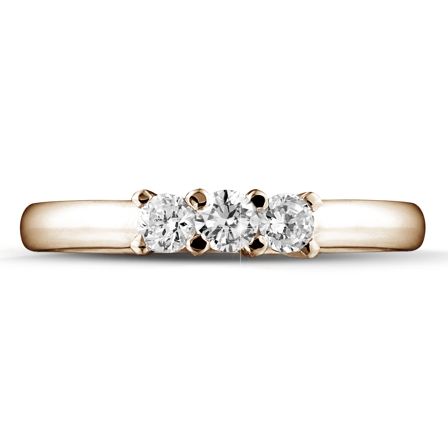 0.50 karaat trilogie ring in rood goud met ronde diamanten