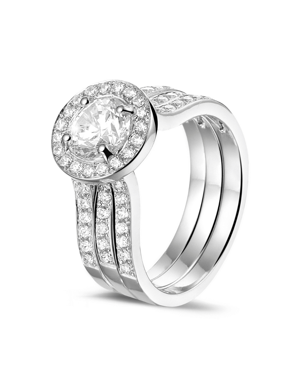 1.00 karaat diamanten solitaire ring in wit goud met zijdiamanten