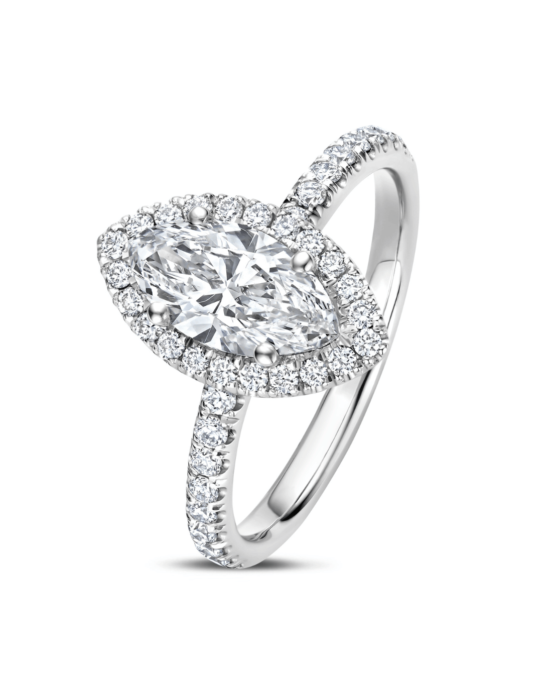 1.00Ct halo ring in wit goud met marquise diamant