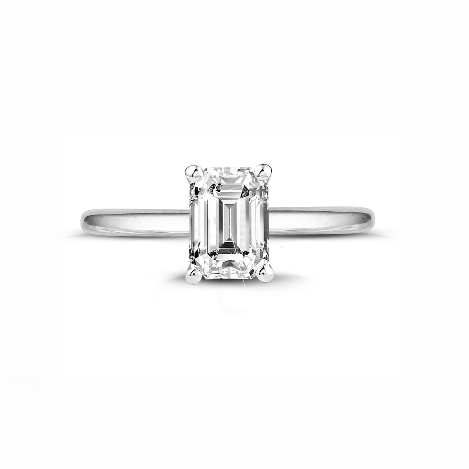 1.00 karaat solitaire ring met een emerald cut diamant in wit goud