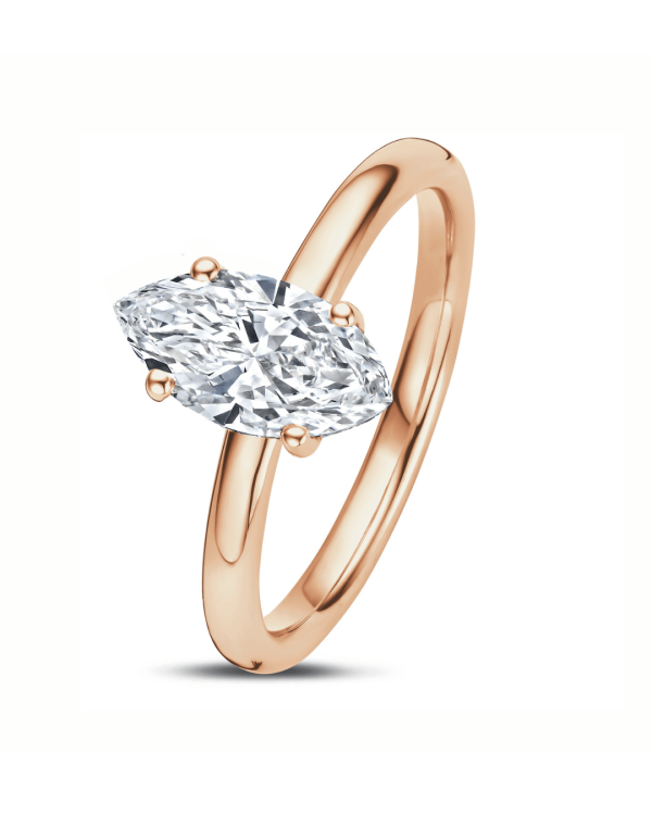 0.70 Ct. solitaire ring in rood goud met marquise diamant en hidden halo