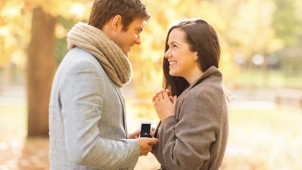 The marriage proposal: getting down on one knee with an engagement ring