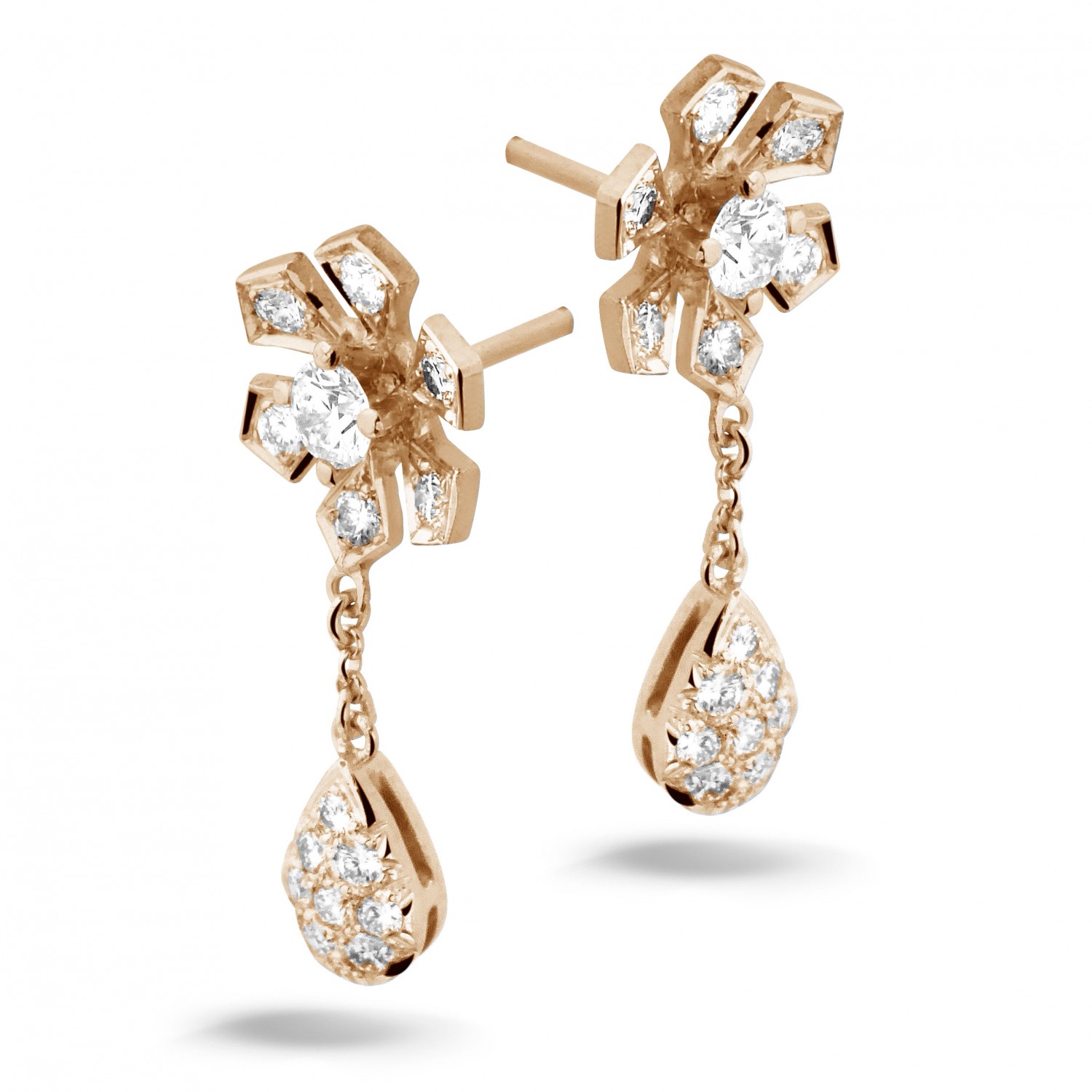 Cluster earrings with 0.90 carat diamonds in red gold - BAUNAT