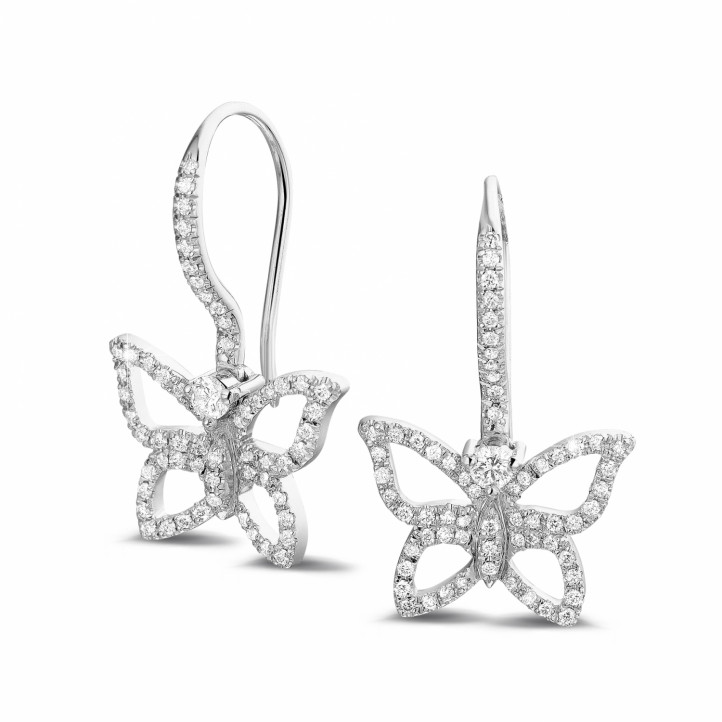 0.70 karaat diamanten design vlinder oorbellen in wit goud