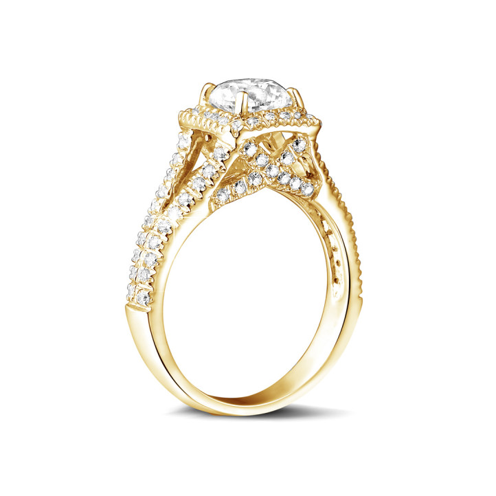 1.00 karaat diamanten solitaire ring in geel goud met zijdiamanten