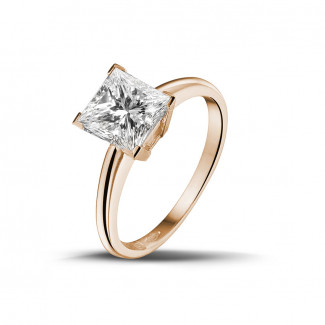 Ringen - 2.00 karaat solitaire ring in rood goud met princess diamant