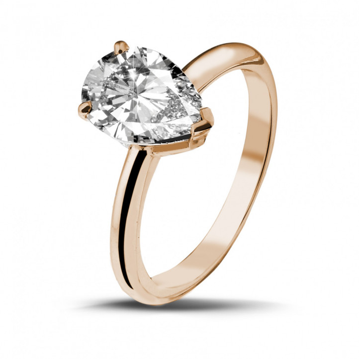 2.00 karaat solitaire ring in rood goud met peervormige diamant
