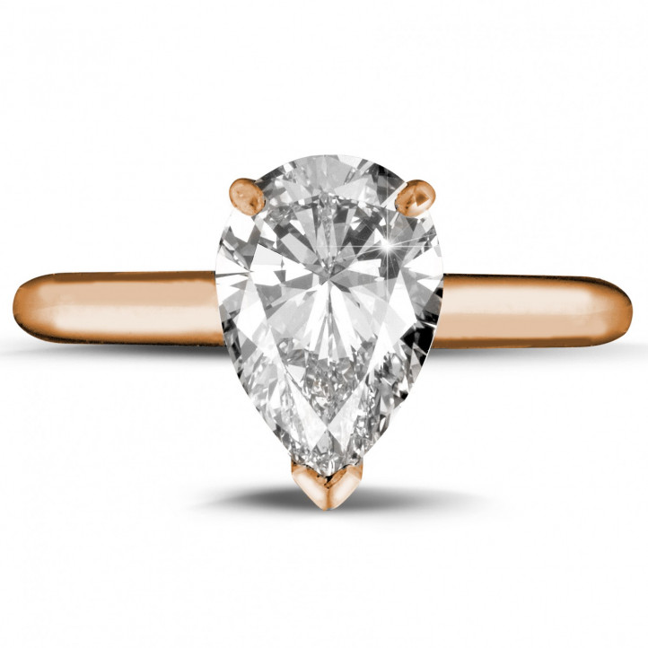 2.00 karaat solitaire ring in rood goud met peervormige diamant