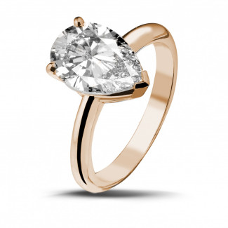 Gouden ring - 3.00 karaat solitaire ring in rood goud met peervormige diamant