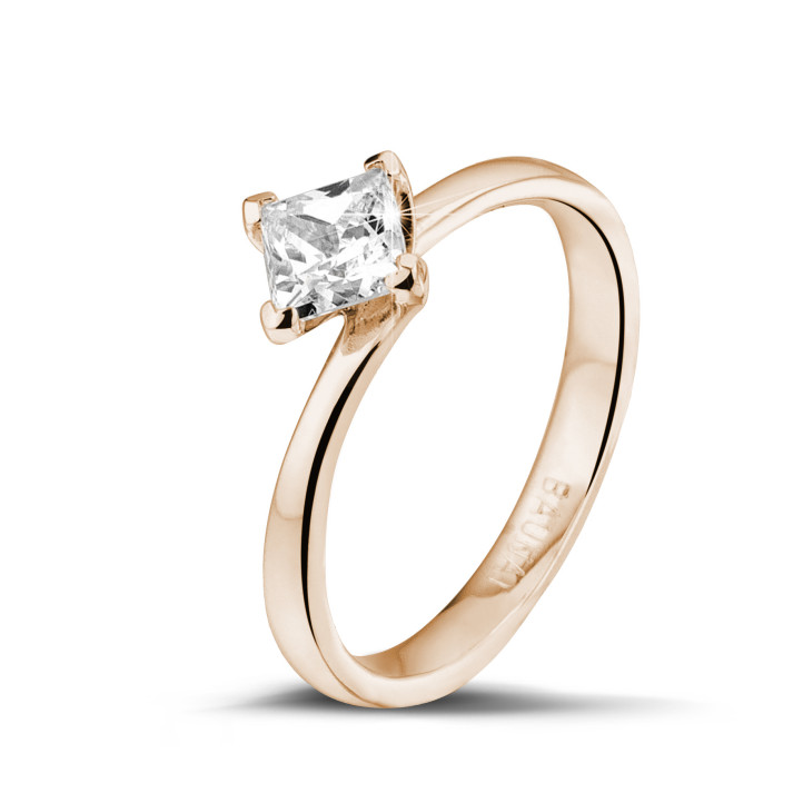 0.70 karaat solitaire ring in rood goud met princess diamant