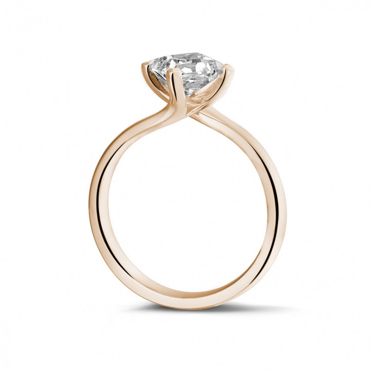 1.25 karaat solitaire ring in rood goud met princess diamant