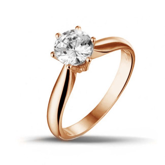 Verloving - 1.00 karaat diamanten solitaire ring in rood goud