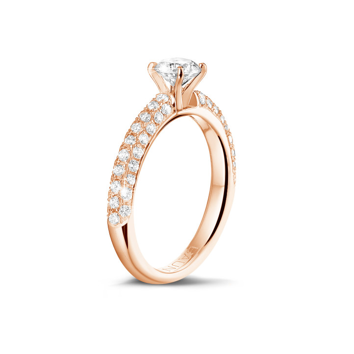 0.50 karaat solitaire ring (half gezet) in rood goud met zijdiamanten
