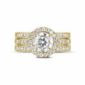 1.20 karaat diamanten solitaire ring in geel goud met zijdiamanten