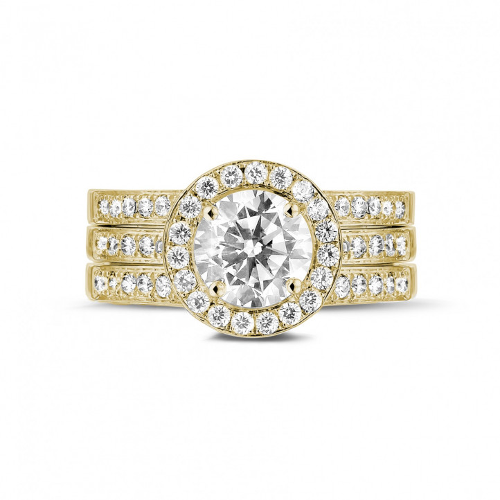 1.20 karaat diamanten solitaire ring in geel goud met zijdiamanten