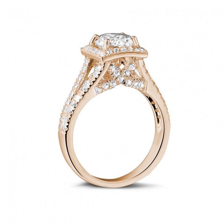 1.20 karaat diamanten solitaire ring in rood goud met zijdiamanten