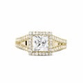 1.20 karaat solitaire ring in geel goud met princess diamant en zijdiamanten