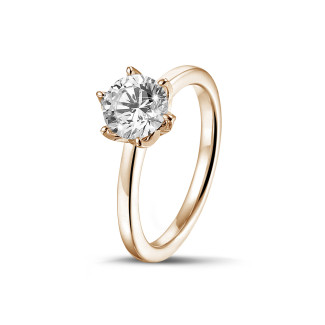 Verloving - 1.00 karaat solitaire ring in rood goud met ronde diamant