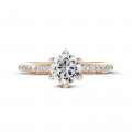 1.00 karaat solitaire ring in rood goud met zijdiamanten