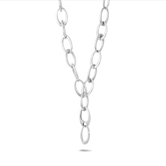 Halskettingen - Tijdloze schakelketting in witgoud met diamanten hanger van 1.70 karaat