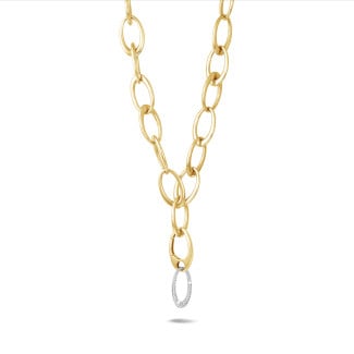 Halskettingen - Tijdloze schakelketting in geelgoud met diamanten hanger van 1.70 karaat