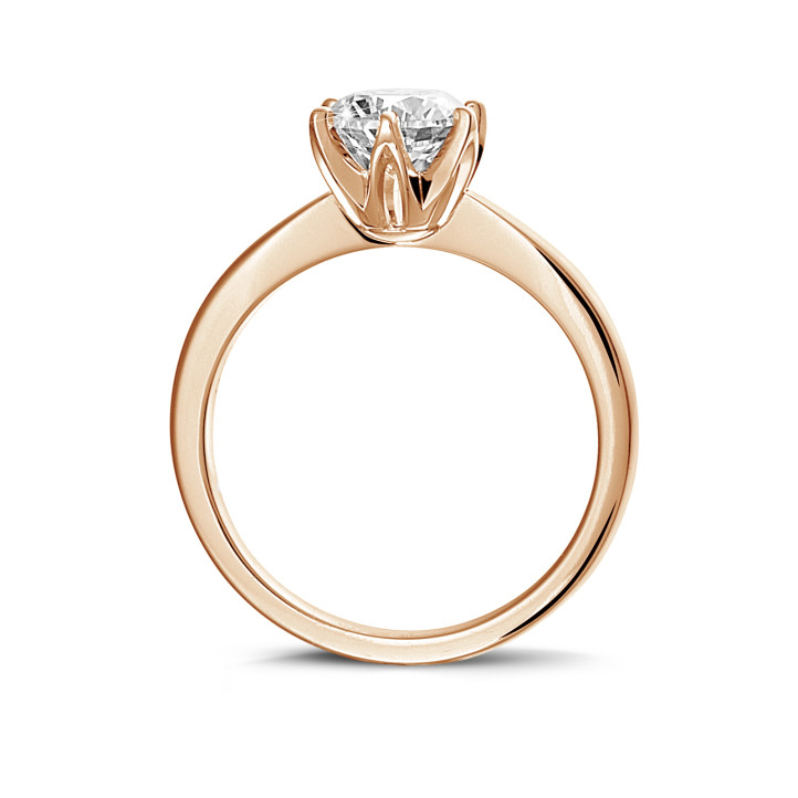 1.25 karaat solitaire ring in rood goud met ronde diamant