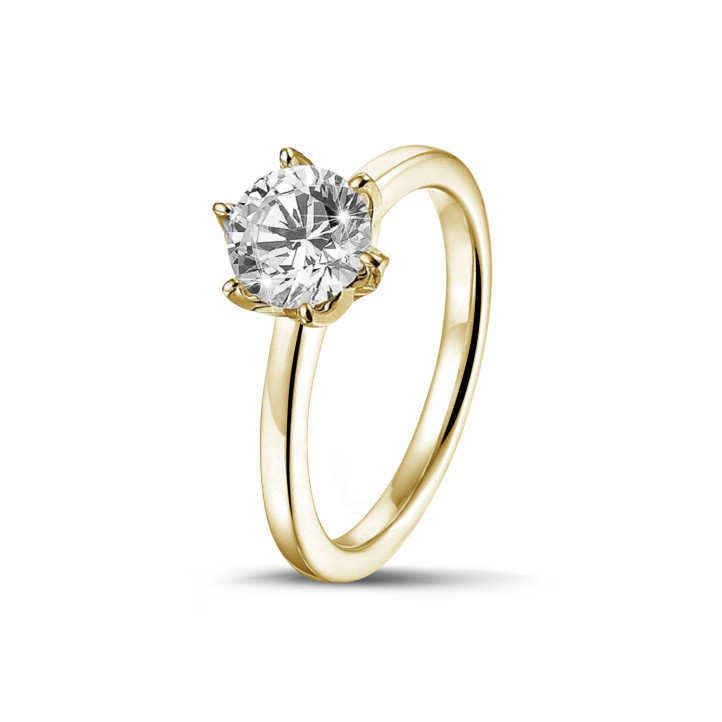 1.25 karaat solitaire ring in geel goud met ronde diamant
