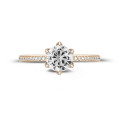 0.90 karaat solitaire ring in rood goud met zijdiamanten