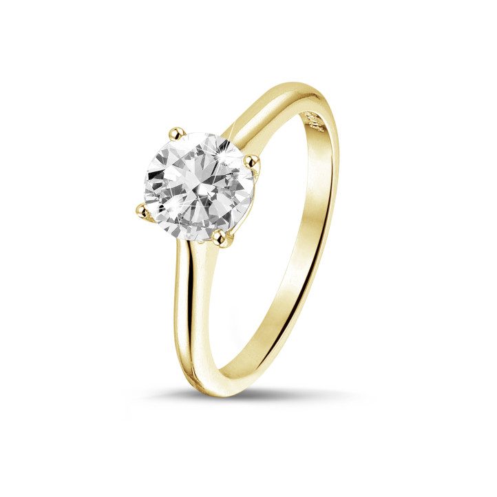 0.90 karaat solitaire ring in geel goud met ronde diamant en vier griffen
