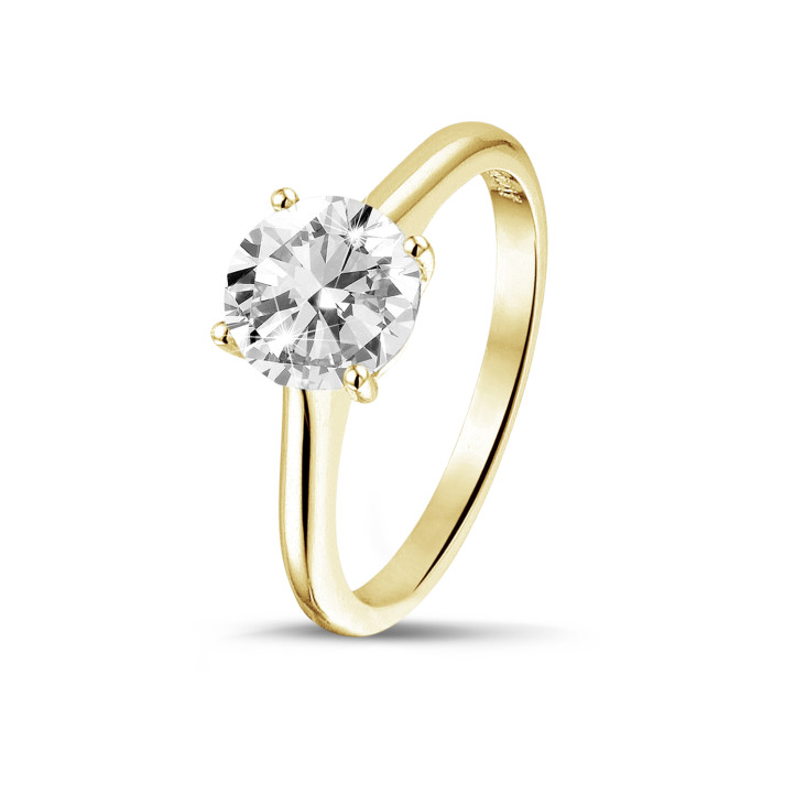 1.25 karaat solitaire ring in geel goud met ronde diamant en vier griffen