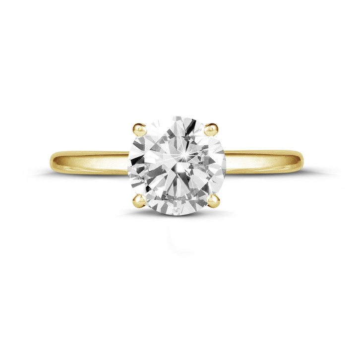 1.25 karaat solitaire ring in geel goud met ronde diamant en vier griffen