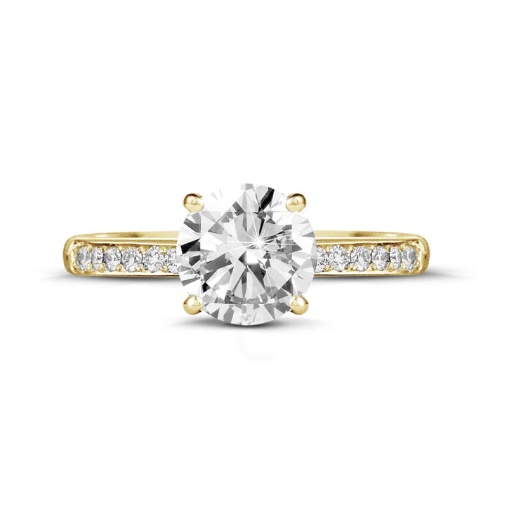 1.25 karaat solitaire ring in geel goud met vier griffen en zijdiamanten