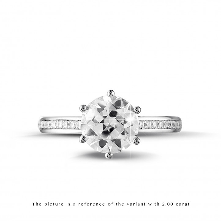 2.50 karaat diamanten solitaire ring in wit goud met zijdiamanten