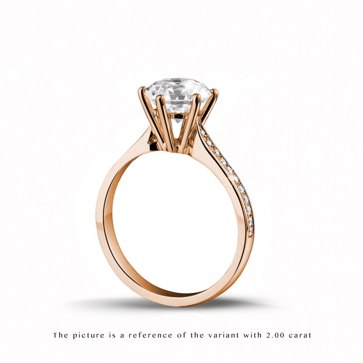 3.00 karaat diamanten solitaire ring in rood goud met zijdiamanten